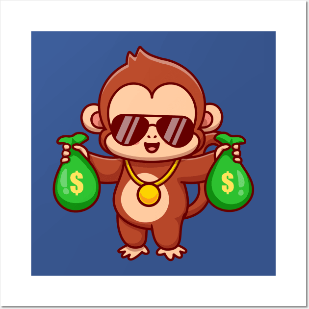 Cool Monkey Holding Money Bag Cartoon Wall Art by Catalyst Labs